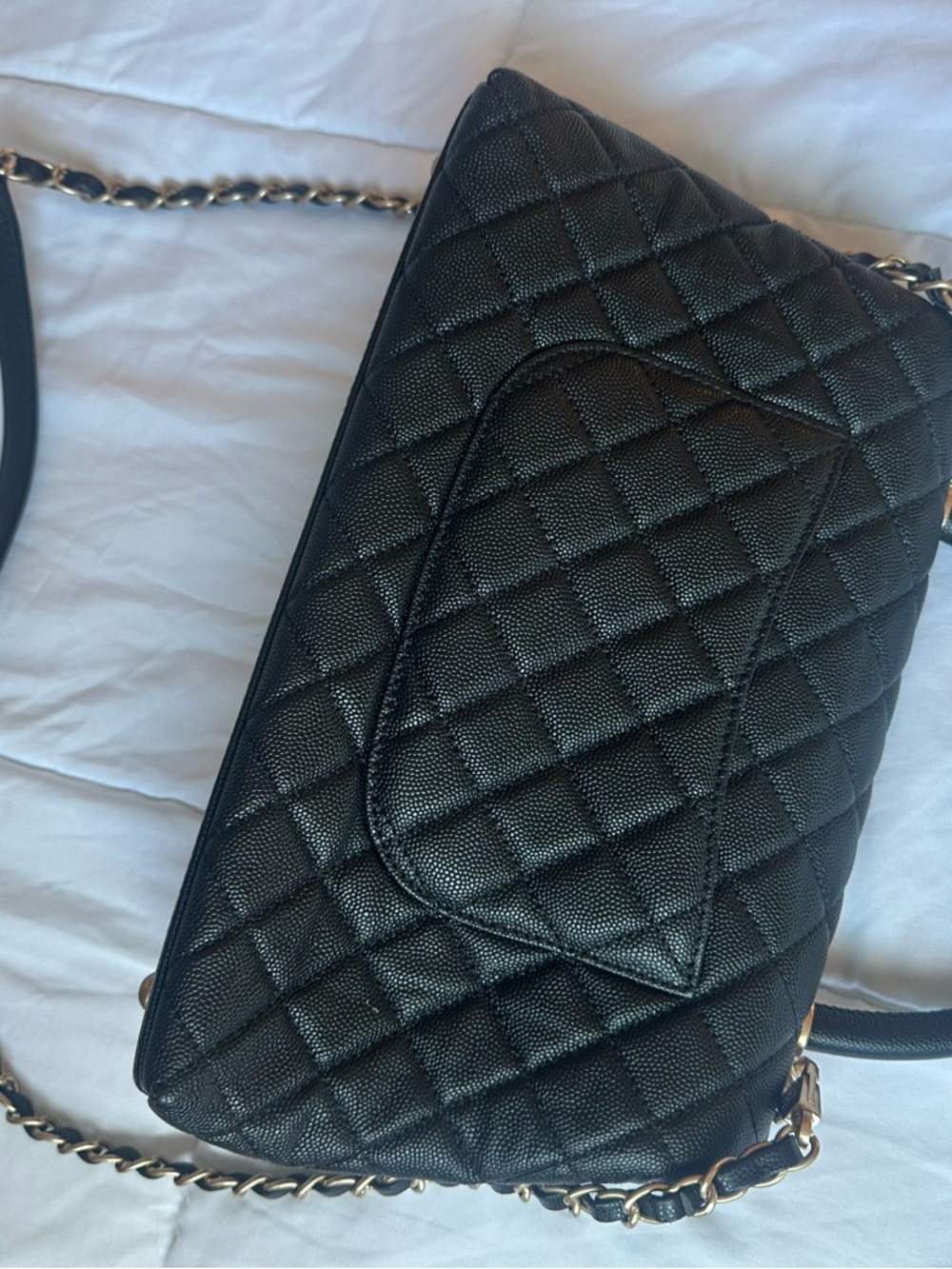 Black Quilted Shoulder Flap Bag with Gold Hardware - Picture 3 of 8